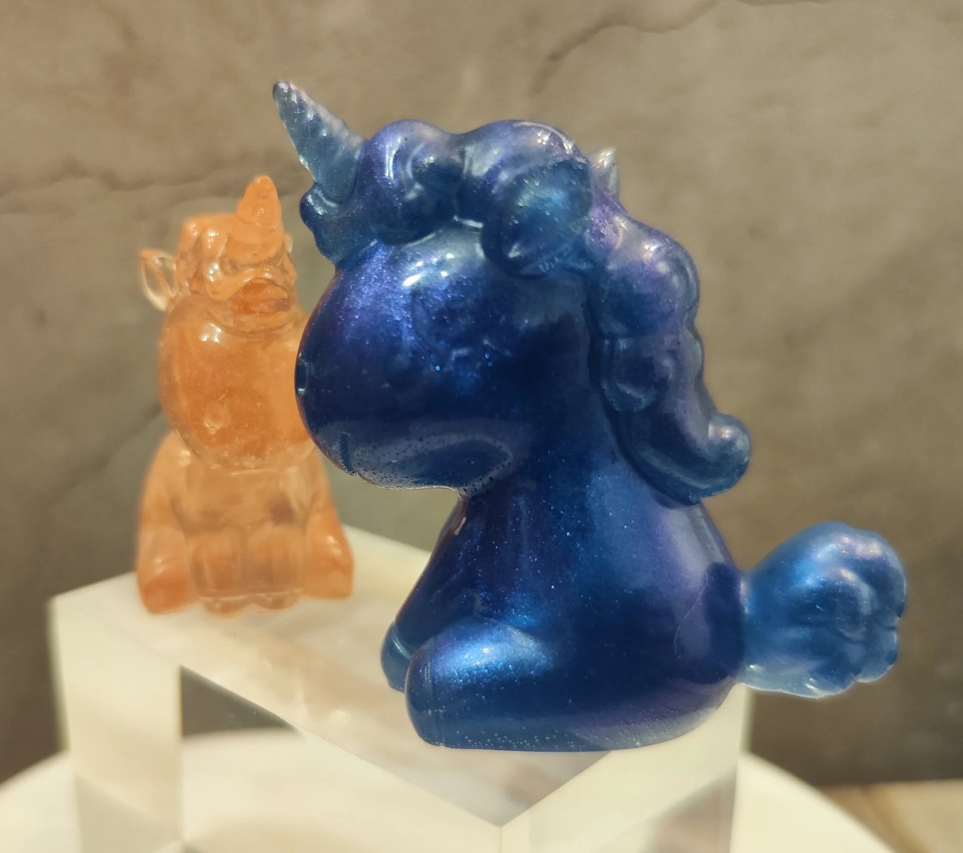 Magical unicorn duo made of epoxy resin