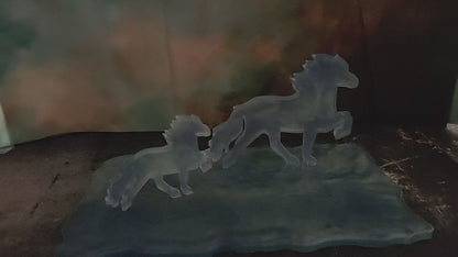 Set of 2 Ice Night Tölters – UV-luminous Icelandic horse decorations