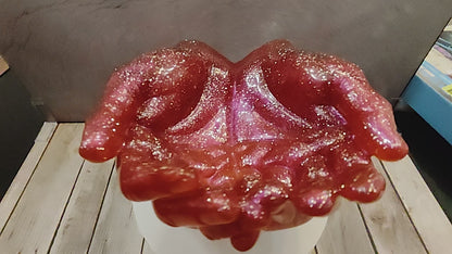 🖐️ Decorative hand bowl made of epoxy resin – red-pink glitter unique piece