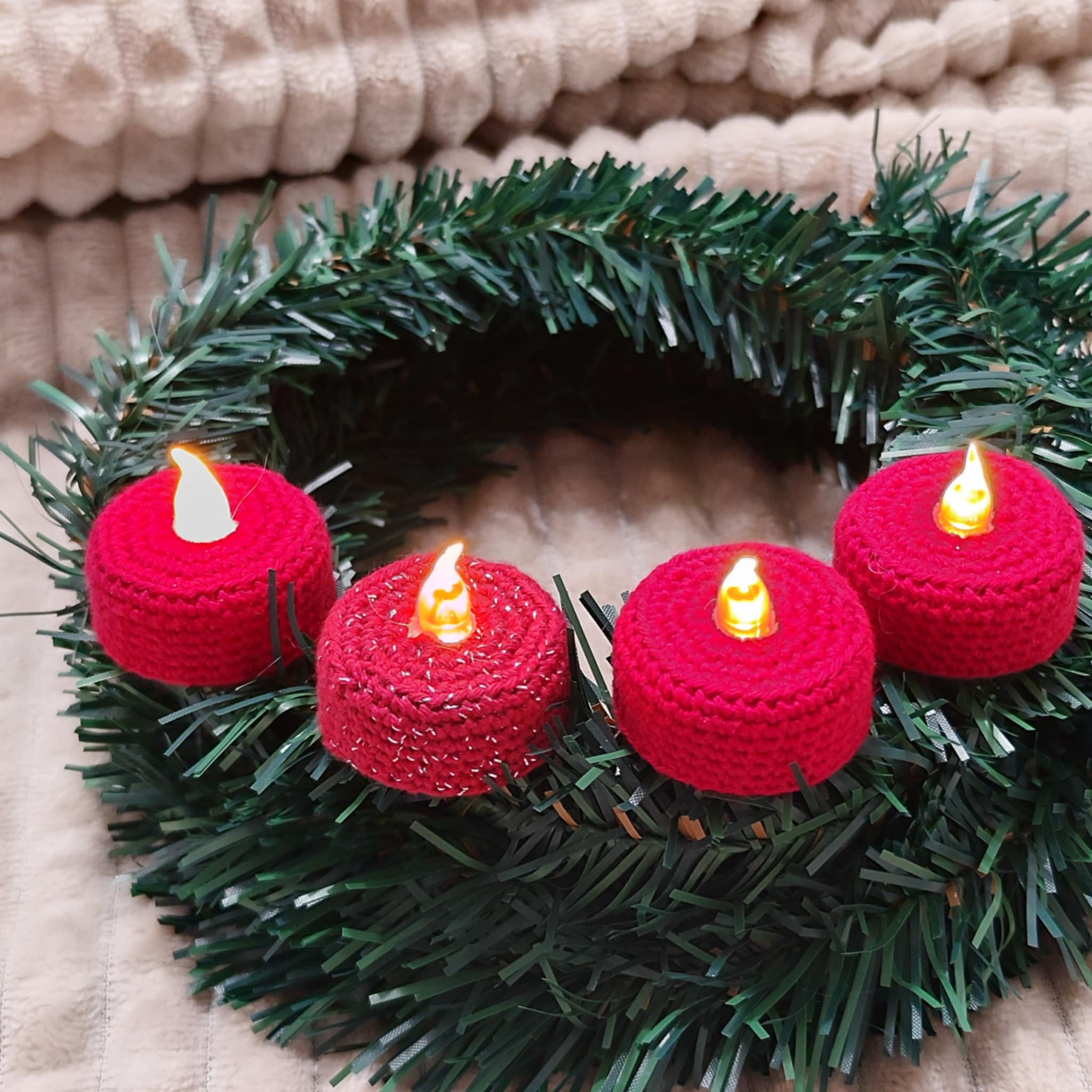 LED-Teelichter Set (3× Rot & 1× Rot-Glitzer) – Sofort lieferbar