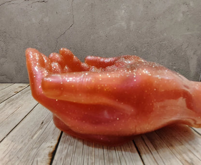 🖐️ Decorative hand bowl made of epoxy resin – red-pink glitter unique piece