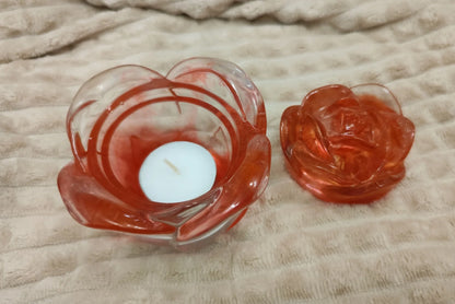 🌹 Two-piece rose bowl with lid — orange-transparent epoxy resin